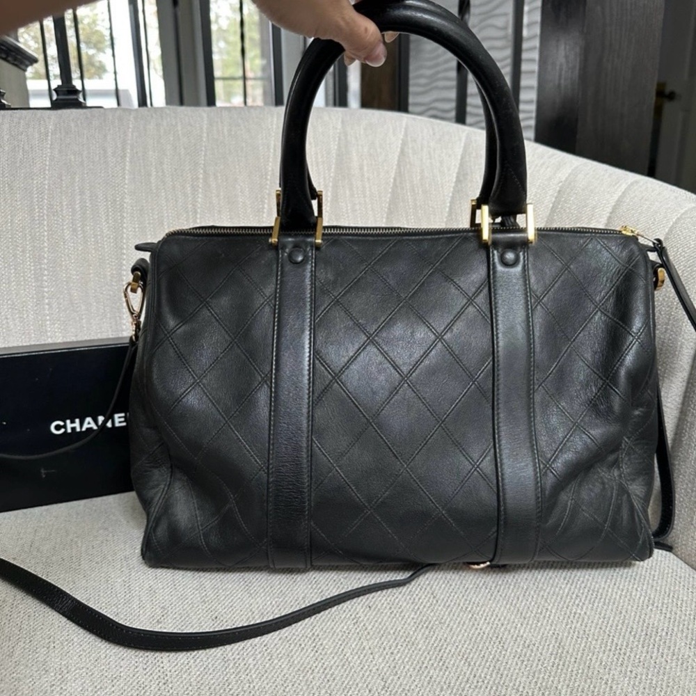 Chanel Black Leather Satchel with Gold Accents - Picture 3 of 12